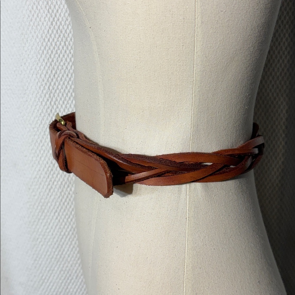 BRAIDED BELT Thick Leather Solid Brass Buckle Western Boahemian Festival Vibes - Picture 2 of 7